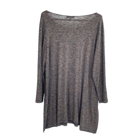 Sun Kim Womens Plus Size 1X Oversized Tunic Top Long Sleeve Rayon Brown Marled - Picture 3 of 7